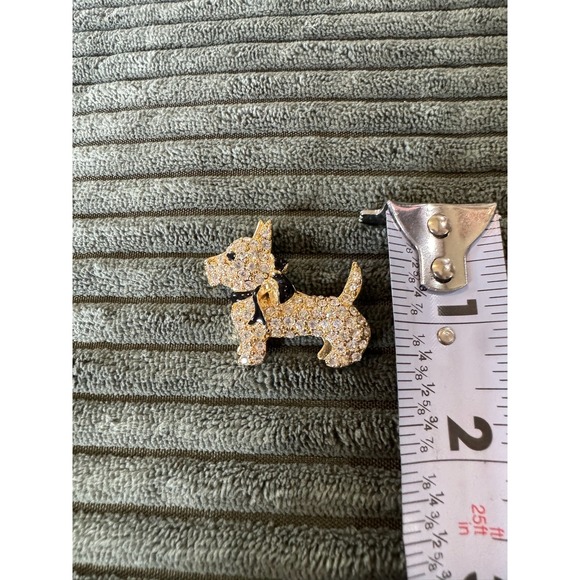 Monet Gold Tone Crystal Rhinestone Dog‎ Puppy Scottie Bow Brooch Pin - Picture 2 of 5